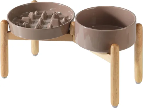 Vista 33 de Havniva Cuencos elevados para perros de alimentación lenta, 6.1 pulgadas 1 x café marrón - C