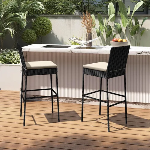 Vista 2 de HAPPYGRILL - Juego de 2 taburetes de bar de ratán para exteriores, sillas