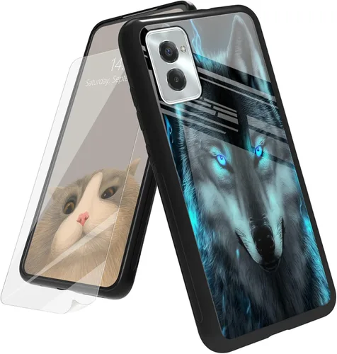 Vista 104 de Funda para Motorola Moto G Play 4G 2024 con protector de pantalla, parte trasera de vidrio templado + funda de silicona suave TPU absorción