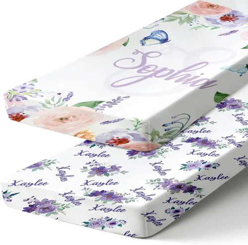 Vista 23 de Sábanas de bebé personalizadas para cuna con nombre, ropa de cama de bebé personalizada de 2 piezas para niños y niñas, sábanas ajustables