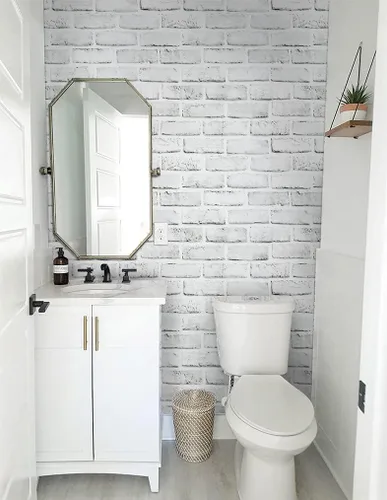Vista 5 de Timeet - Papel pintado de despegar y pegar, papel de contacto de ladrillo blanco gris, papel de pared 3D autoadhesivo extraíble para dormitorio