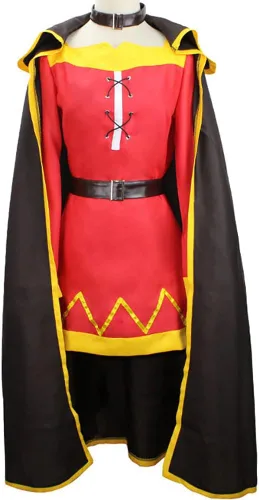 Vista 7 de Smehei Disfraz de cosplay de Megumin Konosuba, traje de megumin, vestido rojo, uniforme completo con sombrero para mujer