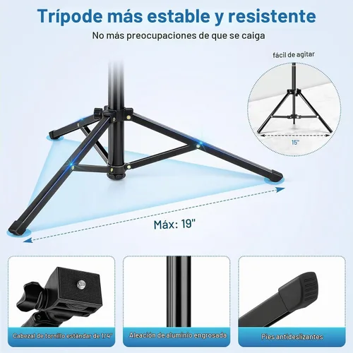 Vista 6 de Trípode de teléfono de 70 pulgadas con control remoto y soporte, soporte portátil para teléfono celular, palo selfie para grabación de video