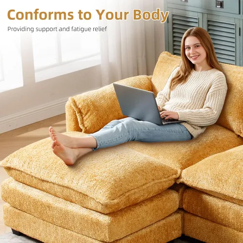 Vista 7 de GNIXUU Sofá Seccional Extragrande de 112" Cloud Couch para Sala de Estar, Moderno Sofá de Chenille en Forma de L, Cómodo Sofá Cama Modular Boucle