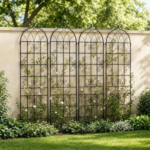 Vista 22 de Paquete de 2 enrejados de jardín de metal para plantas trepadoras, 71 pulgadas de alto, color blanco crema, valla de jardín, enrejado a prueba