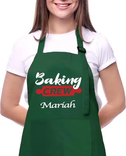 Vista 2 de Delantal de Navidad personalizado para mujer, delantales de hornear personalizados rojos o verdes con nombre, regalos de Navidad para mamá, abuela