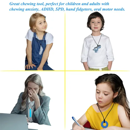 Vista 7 de Collares masticables para niños sensoriales, collar masticable sensorial para niños con TDAH, SPD, dentición, necesidades de morder, juguetes Gris