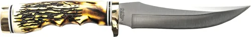 Vista 9 de Uncle Henry 153UH Golden Spike Cuchillo de hoja fija con hoja de acero inoxidable de alto carbono de 5 pulgadas, mango de Staglon, piedra de afilar
