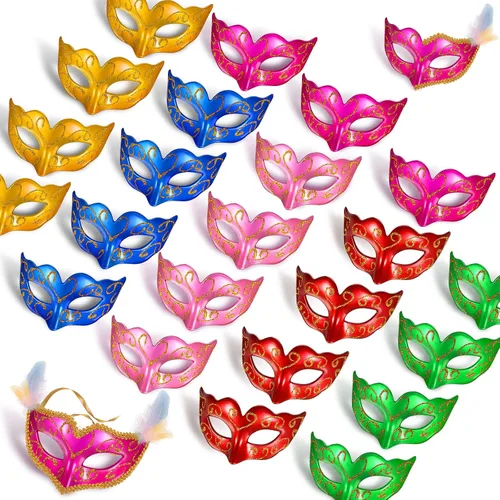 Vista 8 de Vinsot Mini máscaras para mascarada, máscara de Mardi Gras, decoración veneciana decorativa para cupcakes, decoración de carnaval