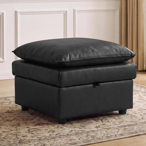 Vista 53 de Otomana cuadrada grande de 27 pulgadas con almacenamiento, reposapiés tapizado moderno con patas antideslizantes para sofá, mesa de café, sala