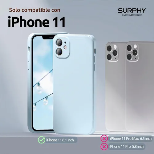 Vista 2 de SURPHY Diseño para Funda iPhone 11 con Protección de Cámara, Diseño Delgado de Borde Recto, Funda de Teléfono de Silicona Líquida para iPhone 11