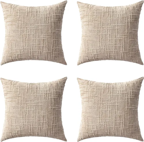 Vista 24 de Fundas de almohada decorativas de 18 x 18 pulgadas, juego de 4, suaves, sólidas, de estilo granja, fundas de almohada de chenilla para sofá, fundas