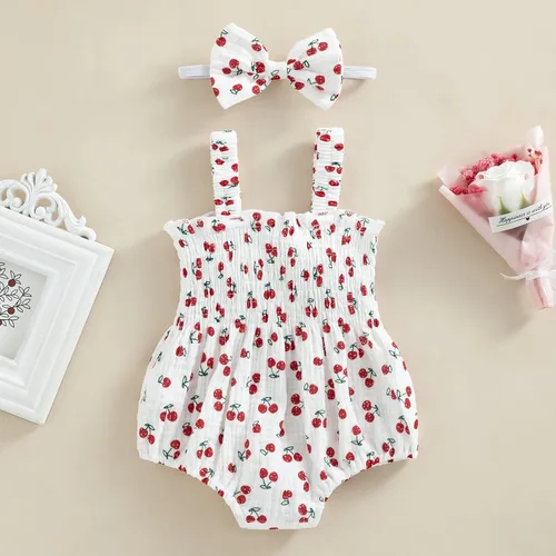 Vista 91 de Mameluco para bebés y niñas de 3, 6, 9, 12, 18 meses, enterizo de manga corta, fruncido, faldas y dobladillo, diadema