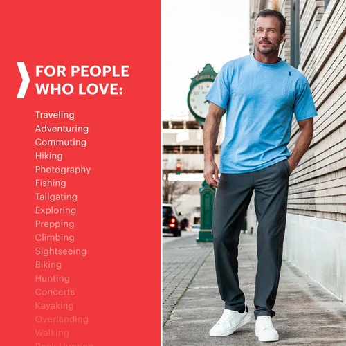 Vista 3 de SCOTTeVEST Pantalones deportivos elevados para hombre 17 bolsillos ocultos Pantalones transpirables repelentes al agua para senderismo, golf y más