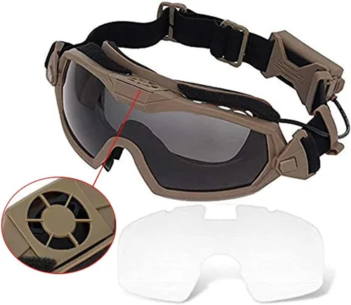 Vista 8 de H World Shopping Gafas de Airsoft antivaho con ventilador y lente intercambiable para disparos militares, gafas de seguridad y gafas