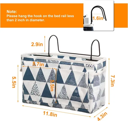 Vista 6 de Surblue Bolsa de almacenamiento para mesita de noche, organizador colgante para litera, camas de hospital, dormitorios, rieles de cama, campamento