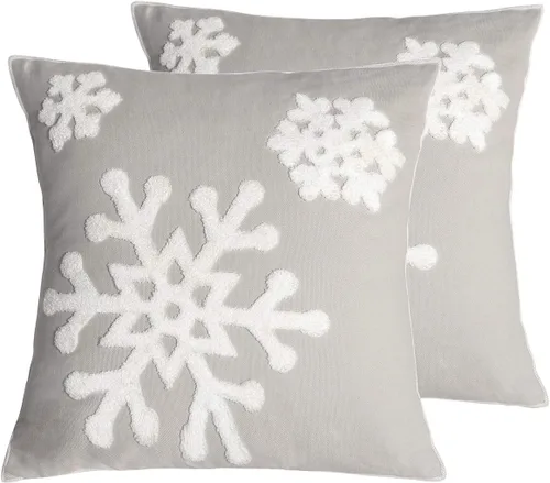 Vista 10 de 18 x 18 pulgadas, funda de almohada de algodón con diseño de bendición navideña para cama, sofá, automóvil, fundas de almohada bordadas con copos