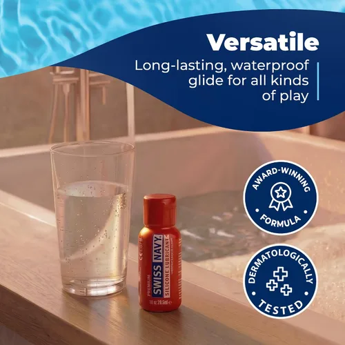 Vista 6 de Swiss Navy Lubricante Premium a Base de Silicona - 1 oz - Lubricante Personal para Hombres, Mujeres y Parejas - Seguro para Condones y Látex