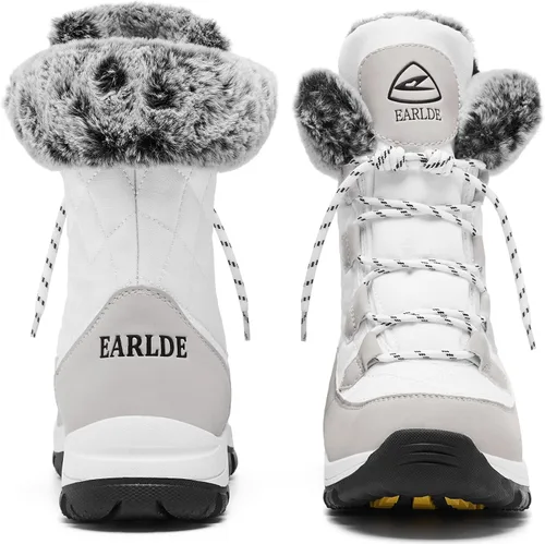 Vista 4 de EARLDE Womens Snow Boot With Waterproof Lace Up Mid-Calf Outdoor Winter Deep Tread Rubber Sole
