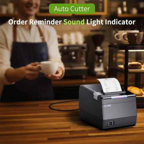 Vista 10 de Impresora POS Rongta, Impresora de Recibos Térmica de 80mm, Impresora de Cocina para Restaurante con Cortador Automático, Interfaz USB Serial