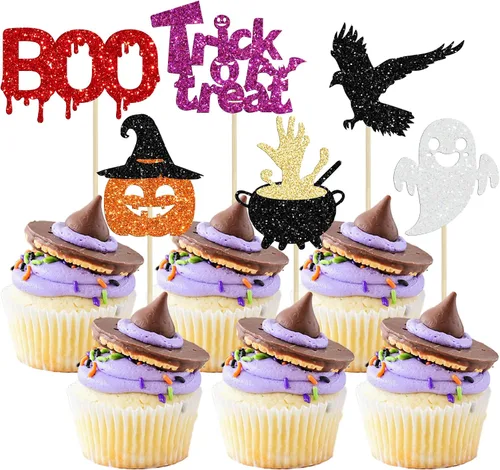 Vista 24 de Gyufise 24 piezas de decoración de cupcakes de película de terror con purpurina para teléfono con purpurina para teléfono sin que cuelgues asesino