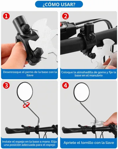 Vista 5 de Espejo Retrovisor de Manillar para Bicicleta, Universal Ajustable y Giratoria, Espejo Transparente para Bicicleta de Montaña, Bicicleta
