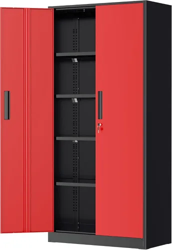 Vista 29 de Greenvelly Armarios de almacenamiento de metal de 72 pulgadas, gabinete de almacenamiento de acero negro para garaje con puertas y estantes