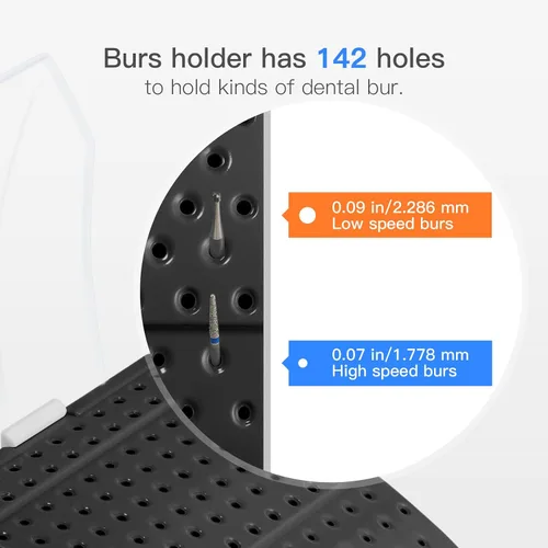 Vista 2 de Annhua - Bloque dental negro de 142 agujeros, soporte para broas, organizador dental de plástico con funda para aguja, fresa, lima