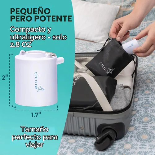 Vista 5 de CIRCA AIR Mini bomba de aire portátil para inflables, mini bomba de aire para colchón, almohadilla de dormir recargable, bomba de aire pequeña USB