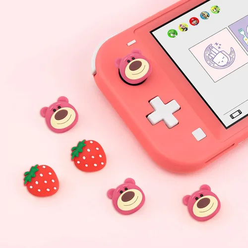 Vista 2 de DLseego Strawberry Bear - Tapas de agarre para el pulgar para Switch Lite Switch Switch OLED lindas tapas de silicona suave con botón de joystick