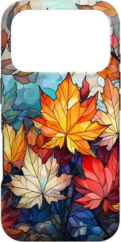 Vista 29 de iPhone 15 Otoño hojas de arce vitrales estilo abstracto caso