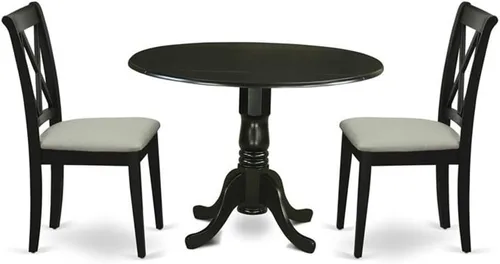 Vista 18 de East West Furniture DLCL5-BLK-C - Juego de mesa de comedor de 5 piezas, incluye una mesa de comedor redonda con gotas y 4 sillas tapizadas de tela