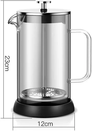 Vista 7 de Cafetera de prensa francesa, sistema de filtración de 3 niveles de vidrio resistente al calor, tetera de vidrio de borosilicato, tetera de vidrio