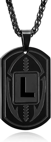 Vista 52 de Graduation Gifts - Football Initial Necklace for Men Boys Kids Teen Dog Tag Stainless Steel Black Letter Pendant Sport Football Athletes Jewelry