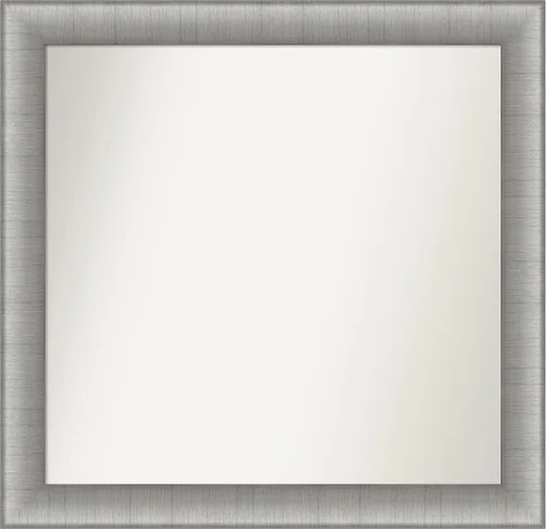 Vista 329 de Amanti Art Espejo de baño plateado para sobre el fregadero, 28 x 37 pulgadas, elegante espejo rectangular de peltre cepillado, marco de madera