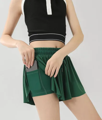 Vista 9 de Paquete de 2 pantalones cortos atléticos fluidos para niñas con bolsillos, diseño de mariposa, correr, entrenamiento, deportes, cintura elástica