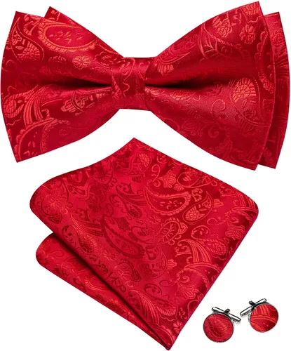 Vista 60 de Barry.Wang Pajarita de Rayas Paisley para Hombre de Seda Preatada Pañuelo de Bolsillo Gemelos Juego Formal Boda Fiesta Graduación