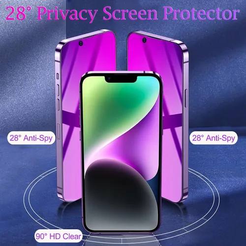 Vista 2 de Compatible con iPhone 14, 13, 13 Pro, protector de pantalla de privacidad de 28 grados, vidrio templado antiespía, degradado, colorido, cobertura