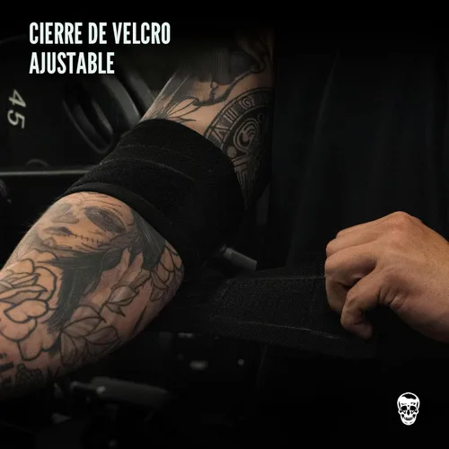 Vista 3 de Gymreapers Coderas de levantamiento de pesas (1 par) – Correa de compresión flexible de 40 pulgadas para codo y soporte para articulaciones