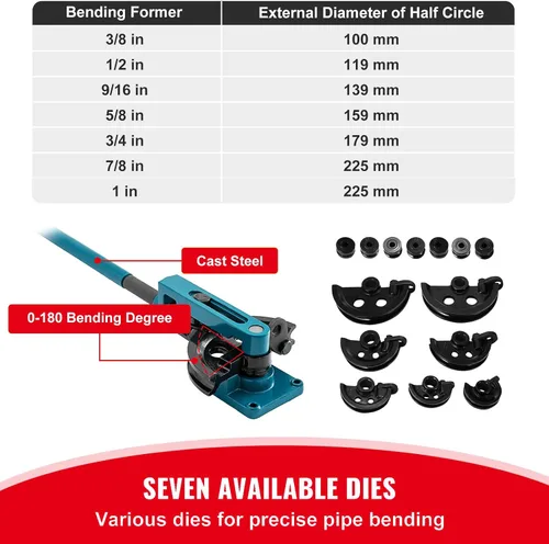 Vista 4 de Happybuy Juego manual del doblador del tubo del tubo 3/8" a 1" W/muere para el trabajo del metal, acero