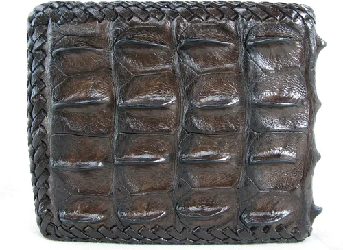 Vista 3 de PELGIO - Cartera de piel de cocodrilo auténtica hecha a mano (marrón chocolate)
