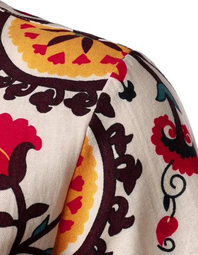 Vista 5 de LucMatton Camisas hawaianas de manga corta con estampado tradicional de lino y algodón para hombre