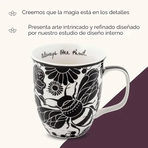 Vista 4 de Karma Gifts - Taza bohemia de 16 onzas, color blanco y negro, diseño de abeja, bonita taza de café y té, tazas de café de cerámica para mujeres