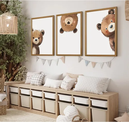 Vista 4 de Arte de Pared para Guardería de Osos, Decoración Póster de Lienzo para Niños, Decoración de Pared para Guardería de Bebé Niño, Imágenes de Animales