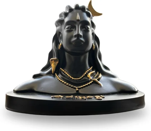 Vista 10 de Vedic Charya - Estatua de Adiyogi Shiva de 4.5 pulgadas - Ídolo de resina hecho a mano de Mahadev Dhyana Mudra para tablero del coche, escritorio
