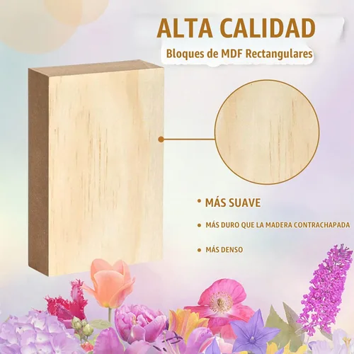 Vista 4 de Paquete de 16 bloques de madera sin terminar para manualidades, tablero de madera MDF de 4.92 x 3 x 1 pulgadas, paneles rectangulares de madera