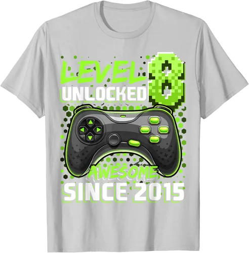 Vista 44 de Level 8 Unlocked Awesome 2015 Video Game 8th Birthday Boy T-Shirt, Negro