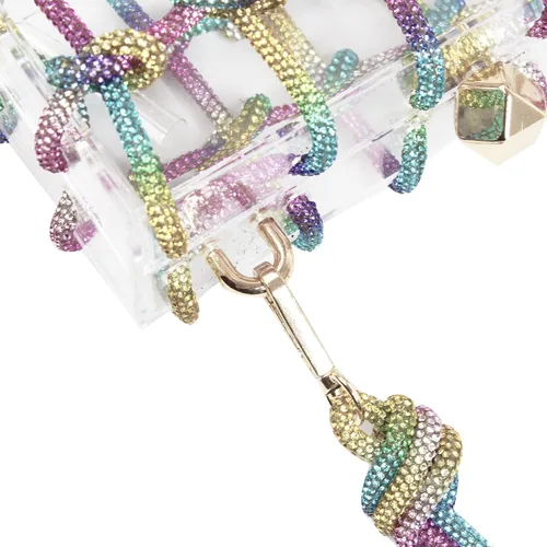 Vista 6 de Diamante hand Bag. Rhinestone Evening bag. Hardbodied acrylic handbag. Gift for her. Sparkling rope handbag