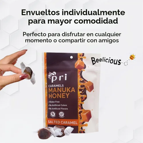 Vista 4 de P.R.I Caramelos salados con miel de Manuka, dulce y masticable, todo natural, 4 onzas