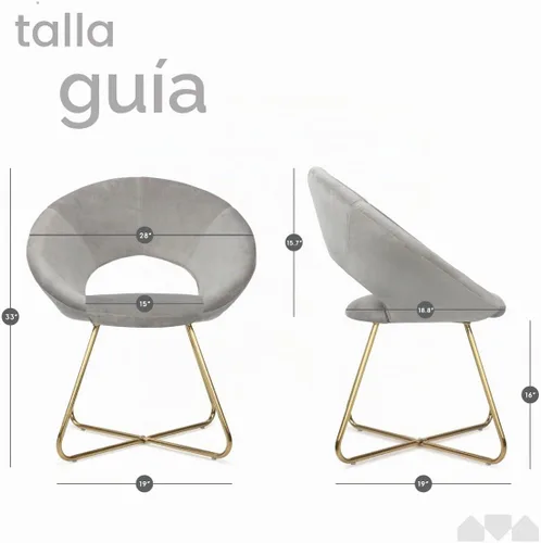 Vista 3 de Milliard Silla decorativa de terciopelo circular para sala de estar, dormitorio y oficina en casa con patas doradas (gris)